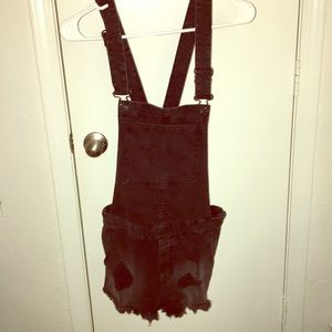 Black, Ripped Short Overalls